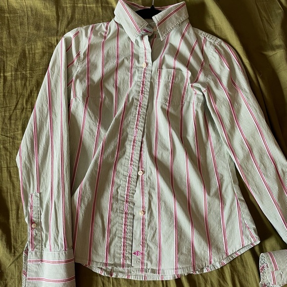 AE blouse green pink stripes sz 4 - Picture 5 of 5